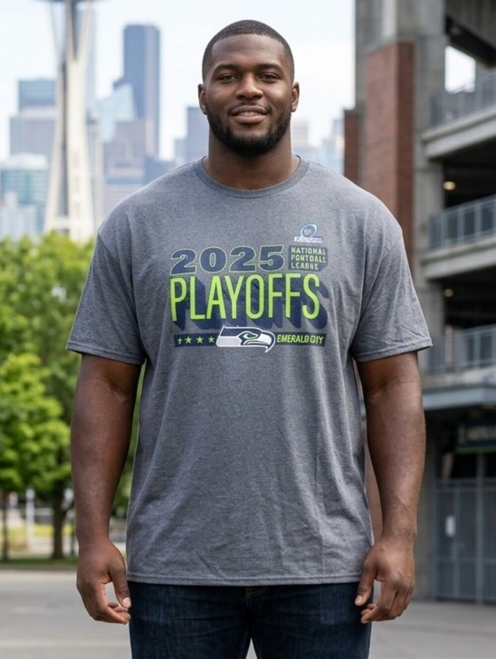 441. NWOT - Fanatics 2025 Seattle Seahawks  Playoffs T‑Shirt - Gray/Neon